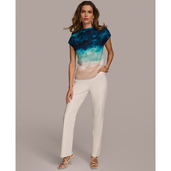 Donna Karan Women's Printed Short-Sleeve Top Blue Size XL MSRP $69 - Picture 3 of 5